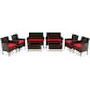 Front. Costway - Costway 8PCS Patio Rattan Furniture Set Cushioned Sofa Coffee Table Backyard Porch - Red.