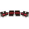 Costway - 8PCS Patio Rattan Furniture Set Cushioned Sofa Coffee Table Backyard Porch - Red