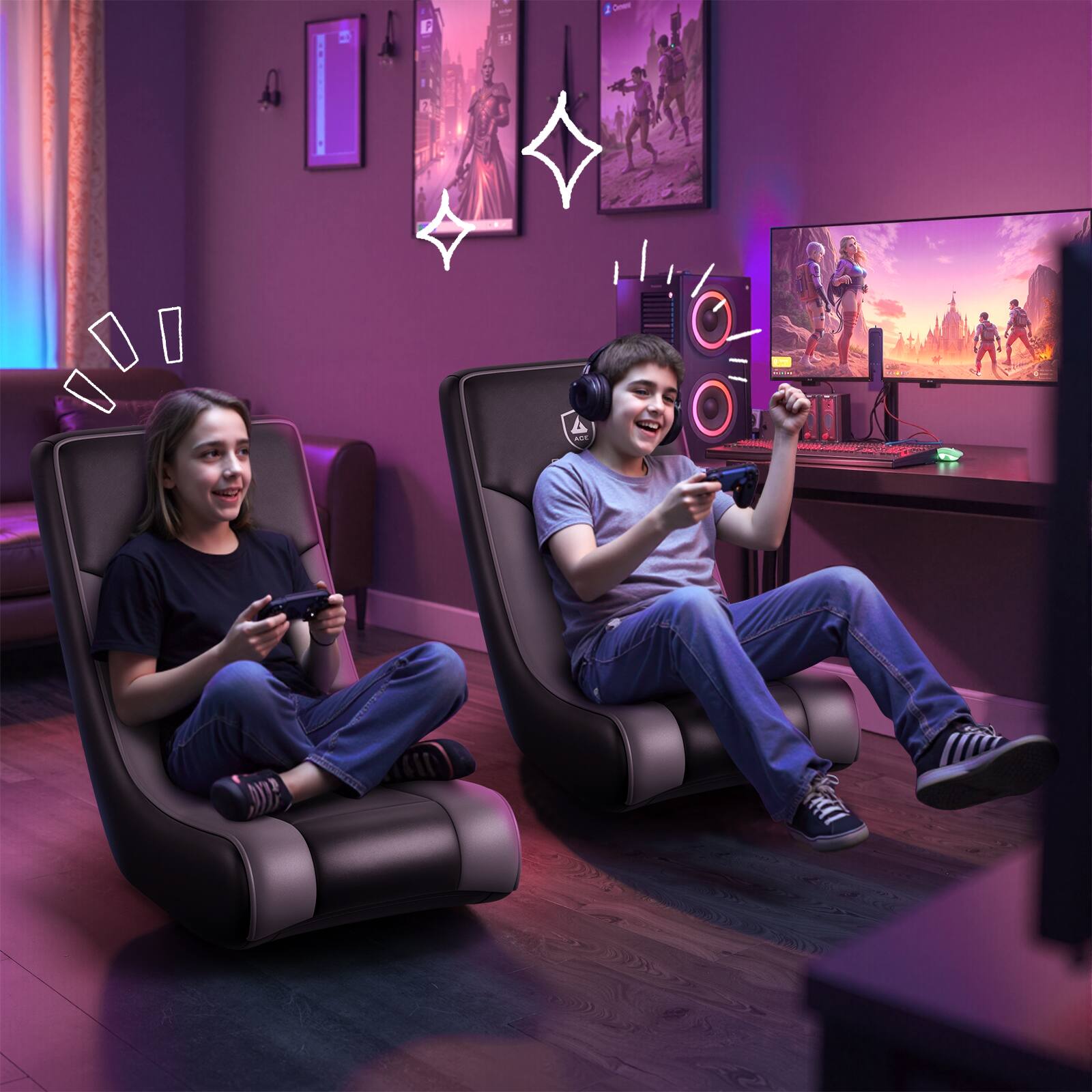 Alt View 2. GTPlayer - Floor Rocker Gaming Chair Ultra Lightweight Ergonomic Floor Rocking Game Seat for Gaming and Lounging - Black.