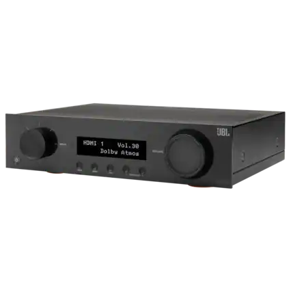 The text on the image reads: "Input HDMI 1 Vol.30 Dolby Atmos BE MNU - 1 SURBOUND C S a VOLUME CSOS st SAOlI AAi . nohotaa Chemant sabolo . - oten CS UBL MA710."