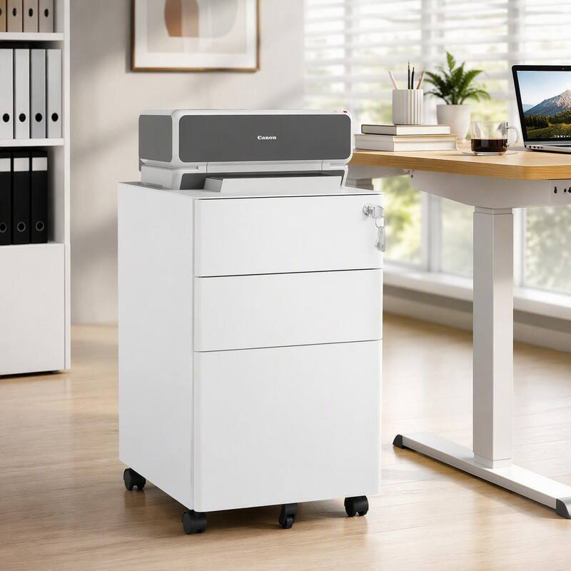 Alt View 3. RYHNUYNE - 3-Drawer Mobile File Cabinet Steel Metal Storage with Lock and Wheels for Office Home.