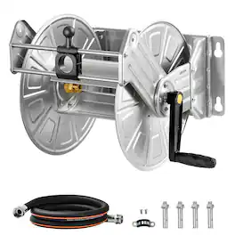 VEVOR - Wall Mounted Garden Hose Reel, Holds 150 ft 5/8-inch Water Hose Winder, Heavy-Duty Stainless Steel, Outdoor Manual Reel - Silver