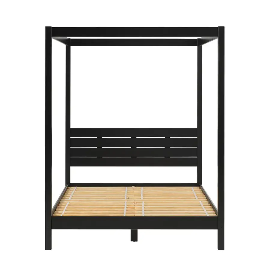 Walker Edison Minimalist Slatted Solid Wood Canopy Queen Bedframe Black ...