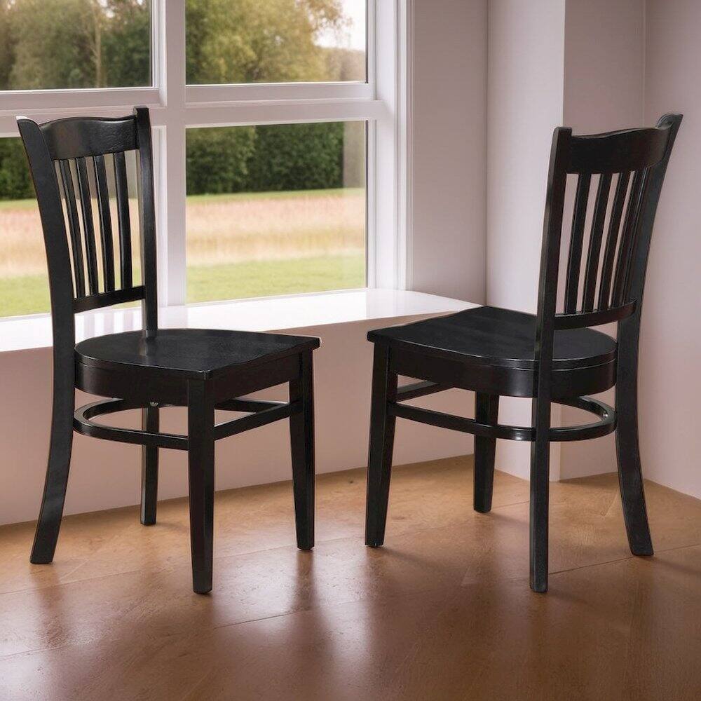 Left. FurniFact - Set of 2 Wooden Dining Chairs with Black Finish for Kitchen or Dining - Black.
