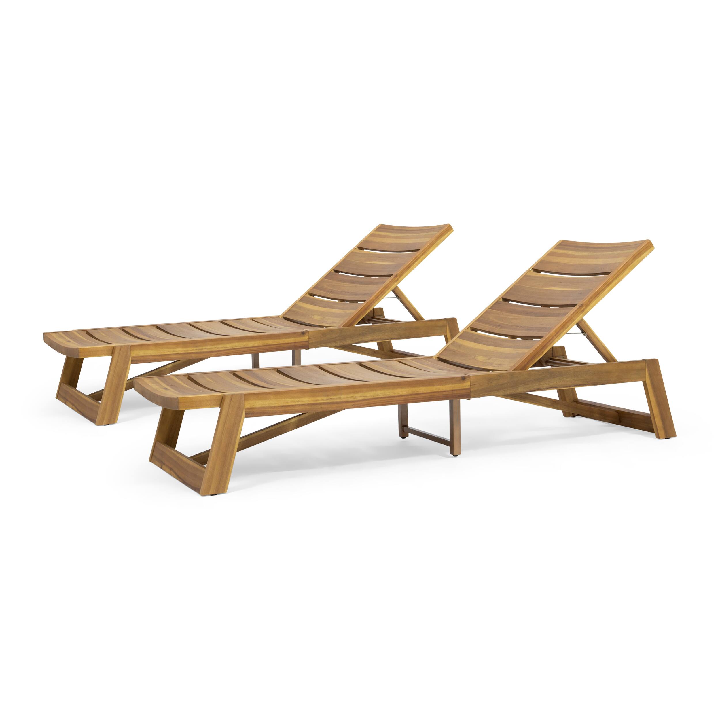 Left. Mondawe - Set of 2 Outdoor Acacia Wood Chaise Lounge Set - Brown.
