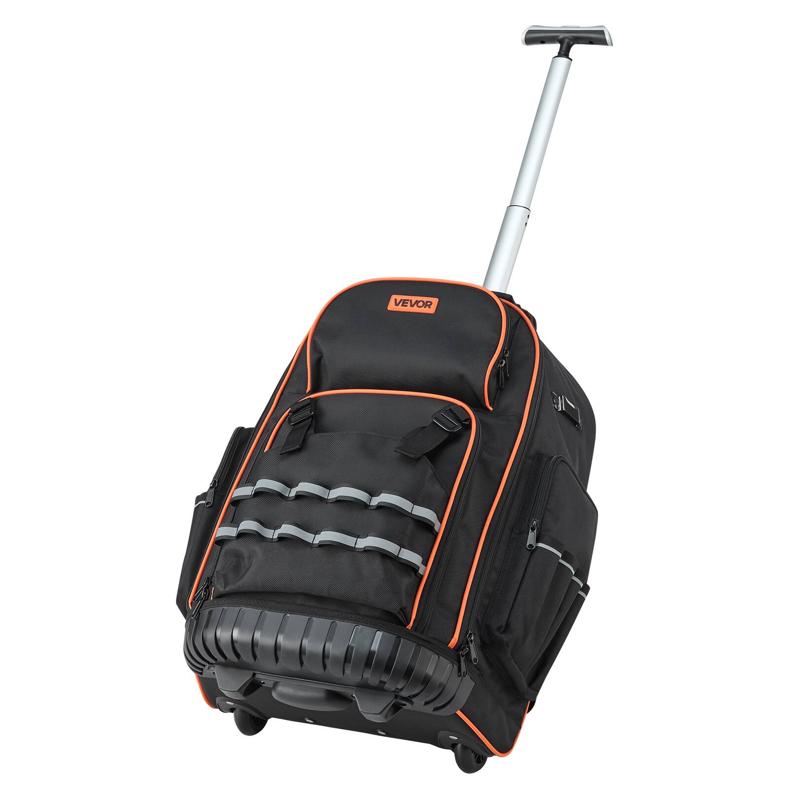 Alt View 5. VEVOR - Rolling Tool Backpack, 110 lbs Load Capacity, 72 Pockets Heavy Duty Roller Tool Bag on Wheels - Black-Orange Exterior + Orange Interior.