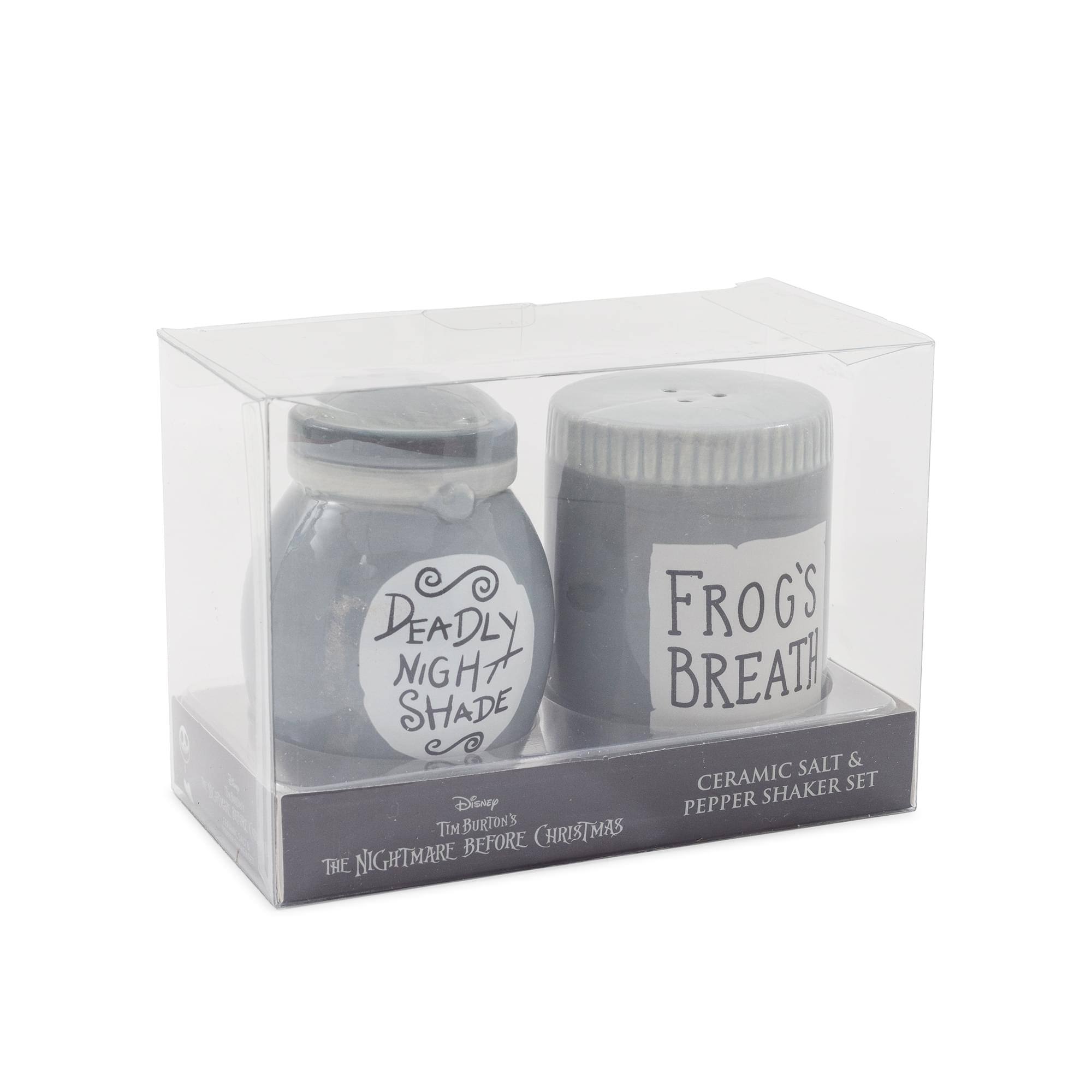 DEADLY NIGHT SHADE  
FROG'S BREATH  

CERAMIC SALT & PEPPER SHAKER SET  

Disney  
TIM BURTON'S  
THE NIGHTMARE BEFORE CHRISTMAS