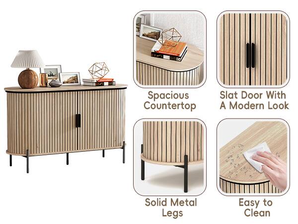 Spacious Countertop  
Slat Door With A Modern Look  
Solid Metal Legs  
Easy to Clean