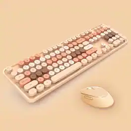 Luckbyte - Retro Full-Size Wireless Keyboard & Mouse Combo - Typewriter Style with Circular Suspension Keys, Pure Color - Khaki