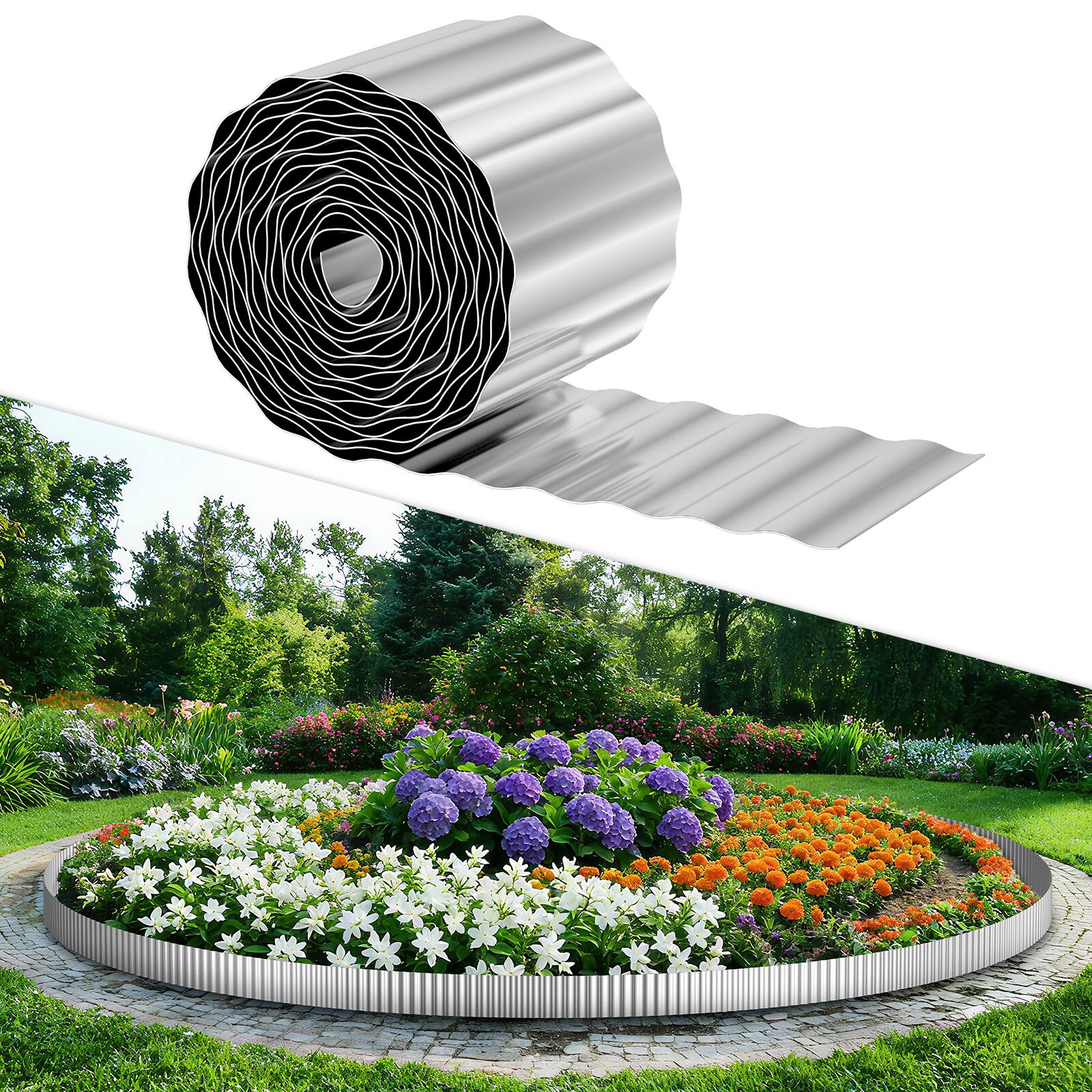 Alt View 1. Oumilen - Silver Galvanized Metal Garden Edging, 6in × 20ft.