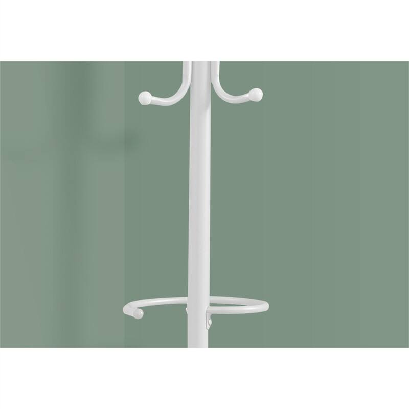 Back. ALEXOUN - Coat Rack with Hall Tree - Free Standing, Hanging Bar, 6 Hooks, 68" Height, Grey Metal,Suitable for Entryway and Bedroom - White.