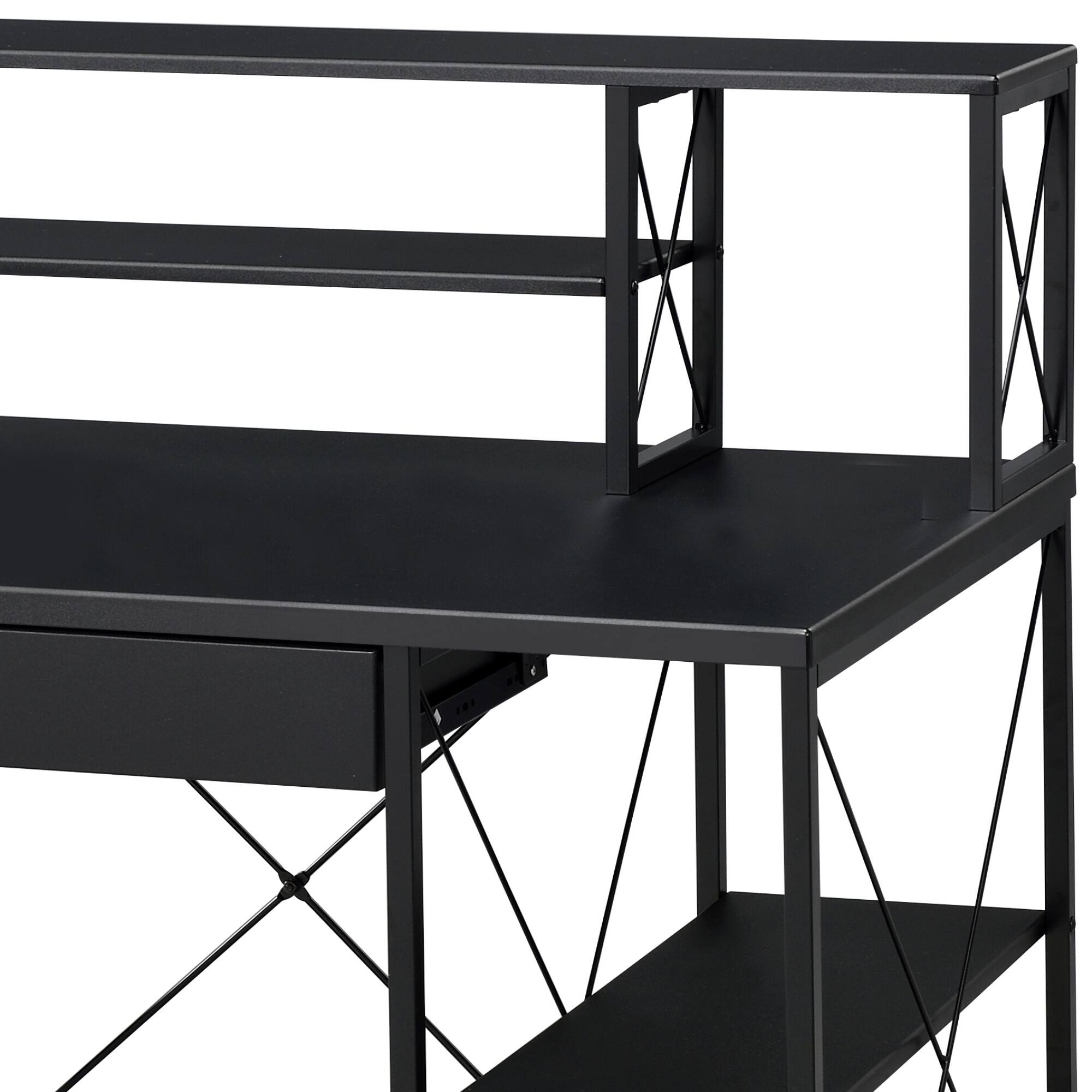 Back. GOODSILO - All-Purpose Writing Desk with Storage Drawer and Open Compartments for Home Office Use - Black.