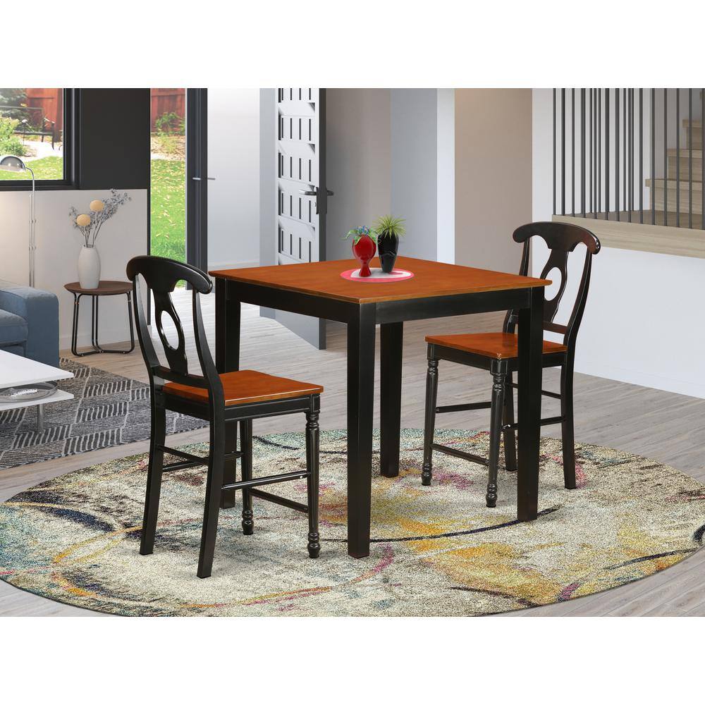 Back. East West Furniture - 3 PC counter height Dining set - counter height Table and 2 counter height stool. - Black & Cherry.