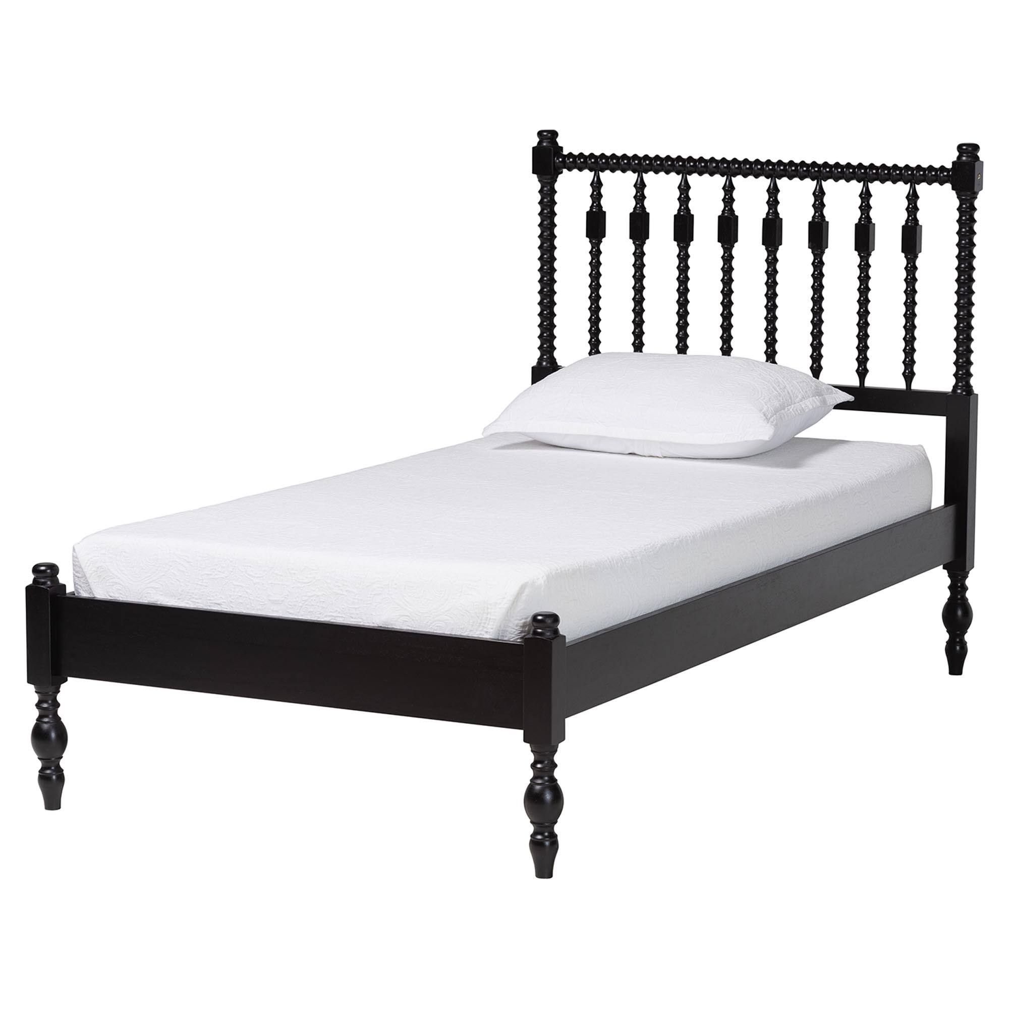 Left. Baxton Studio - Callison Spindle 5-Piece Bedroom Set - Platform Bed with Matching Dresser, Chest, and 2-Drawer Nightstands, Twin - Black.