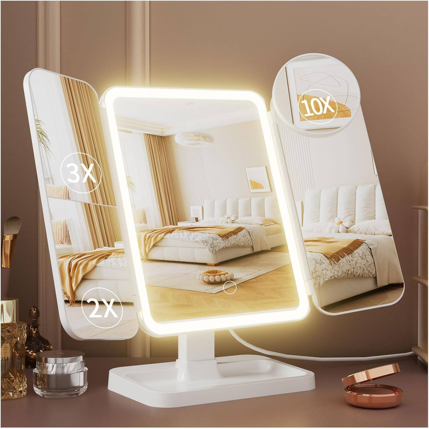 Front. Stamp n Camp - Makeup Mirror with Lights, Rechargeable Lighted Vanity Mirror with 70 Led Lights and 2X 3X 10X Magnification... - default.
