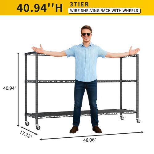 3 Tier 40.94"H Wire Shelving Rack with Wheels  
40.94" x 17.72" x 46.06"