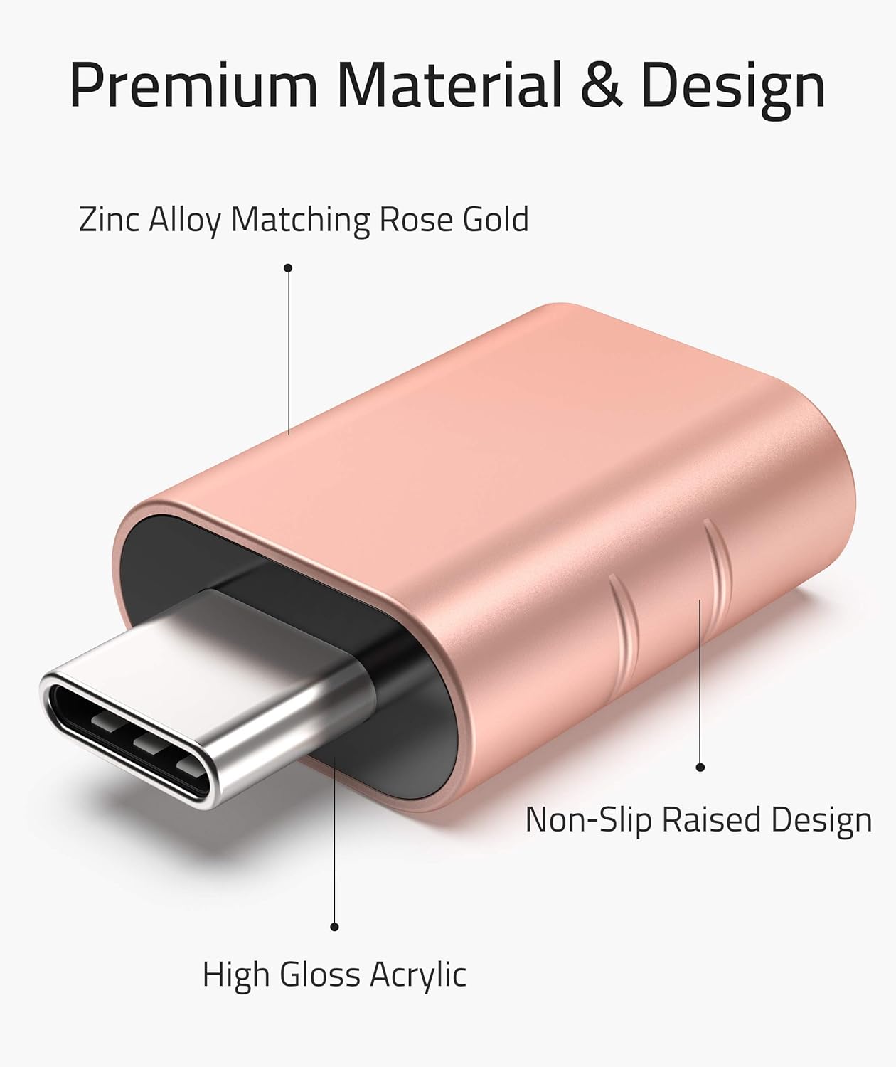 Premium Material & Design

- Zinc Alloy Matching Rose Gold
- High Gloss Acrylic
- Non-Slip Raised Design