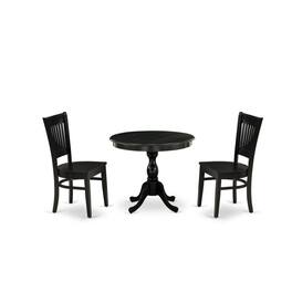 East West Furniture - 3-Pc Dinette Room Set- 2 Modern Dining Room Chair and Kitchen Dining Table - Wooden Seat and - Multi-Color