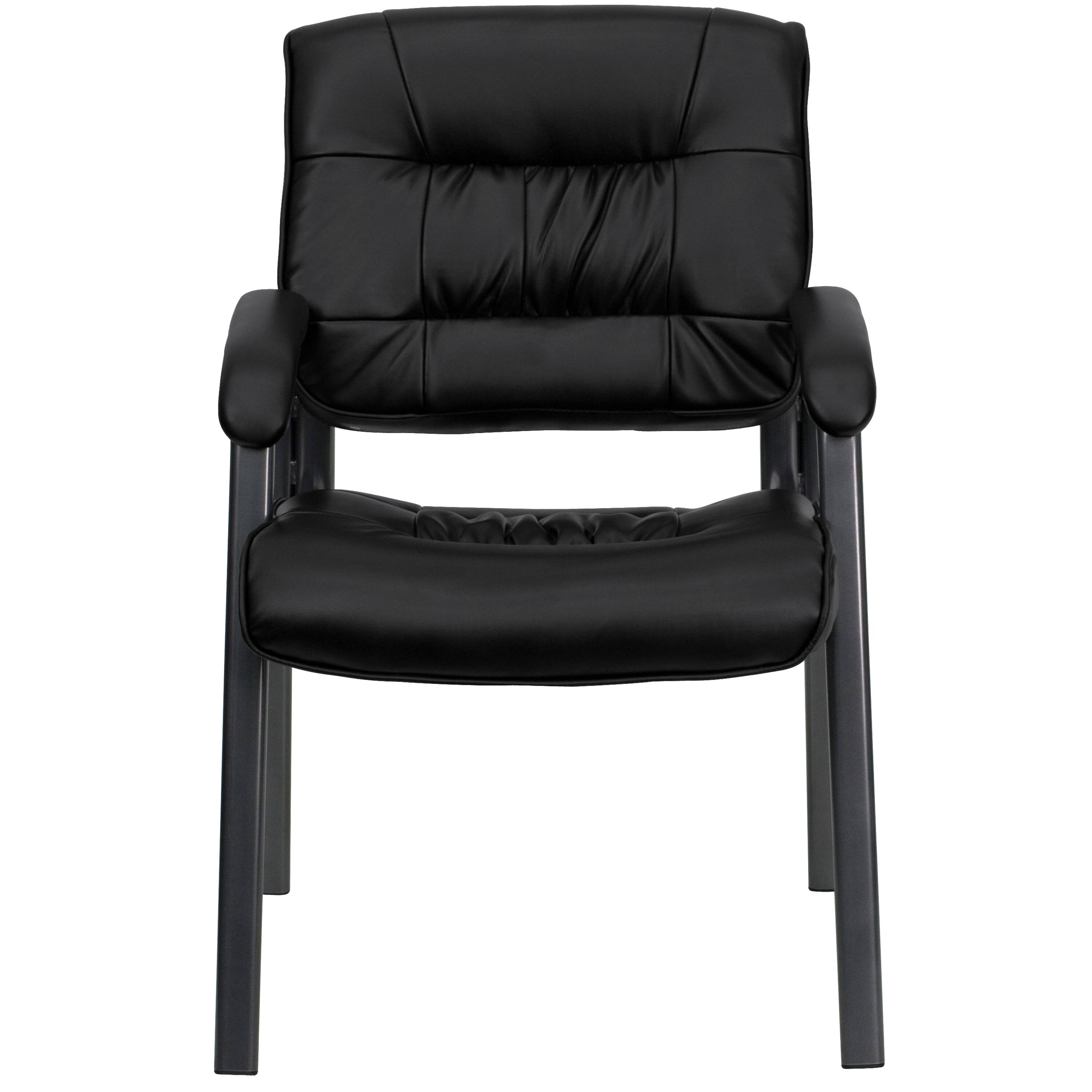Alt View 7. Emma + Oliver - Faux Leather Executive Reception Chair with Powder Coated Frame - Black LeatherSoft/Titanium Gray Frame.