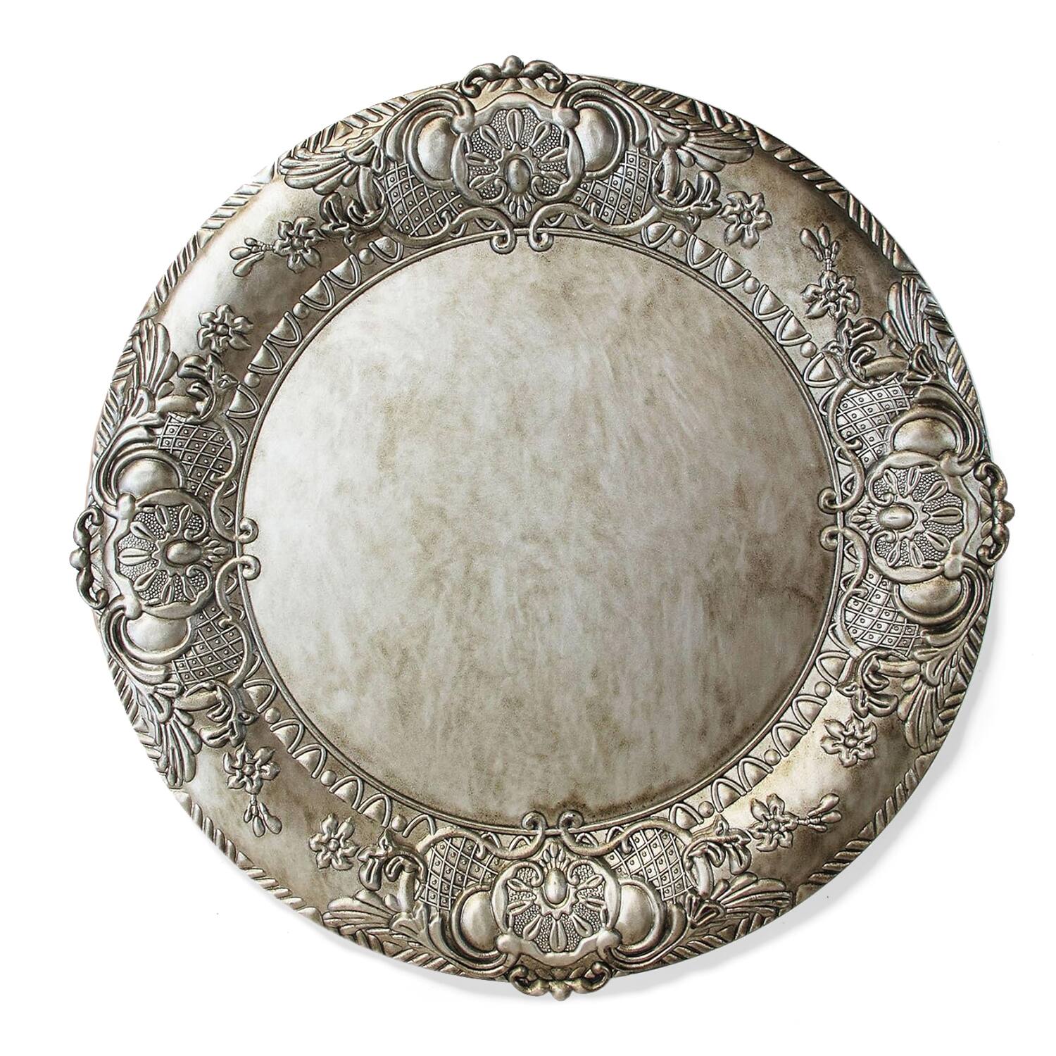 Angle. American Atelier - Keaton Silver Embossed Charger Plates Set of 4 13" D - Silver.
