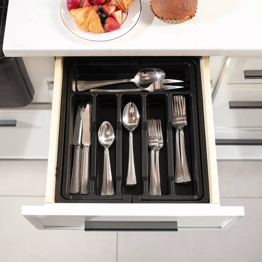 Angle. Luminuxe - Expandable Silverware and Utensil Drawer Organizer with 8 Compartments – Space-Saving Kitchen Storage,.