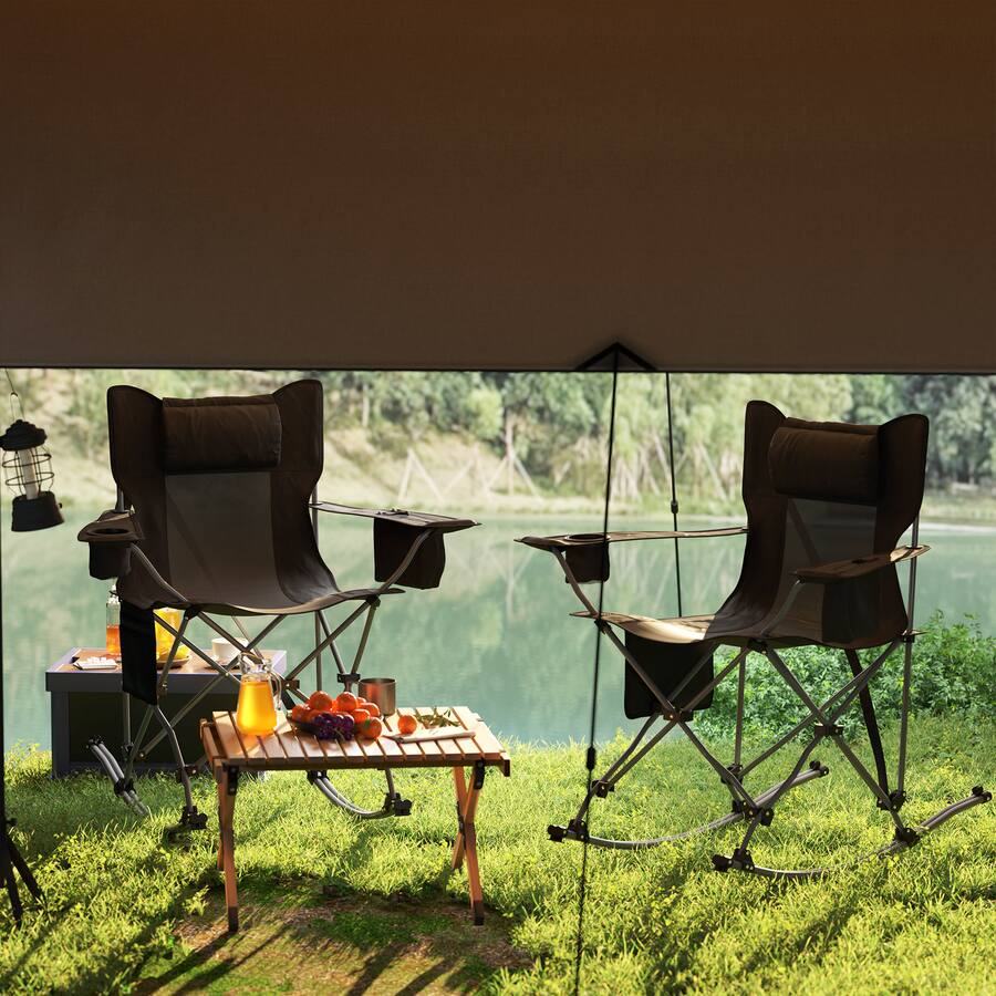 Outsunny Folding Rocking Camping Chairs for Adults, Portable