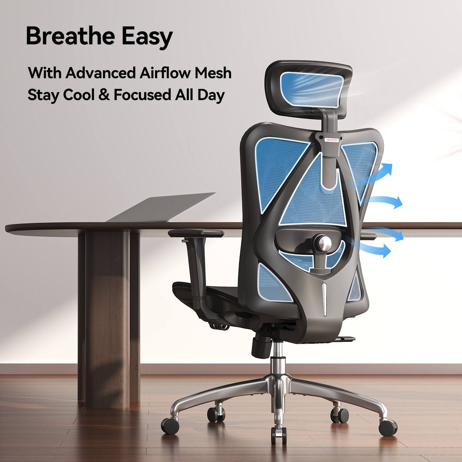 Breathe Easy With Advanced Airflow Mesh Stay Cool & Focused All Day