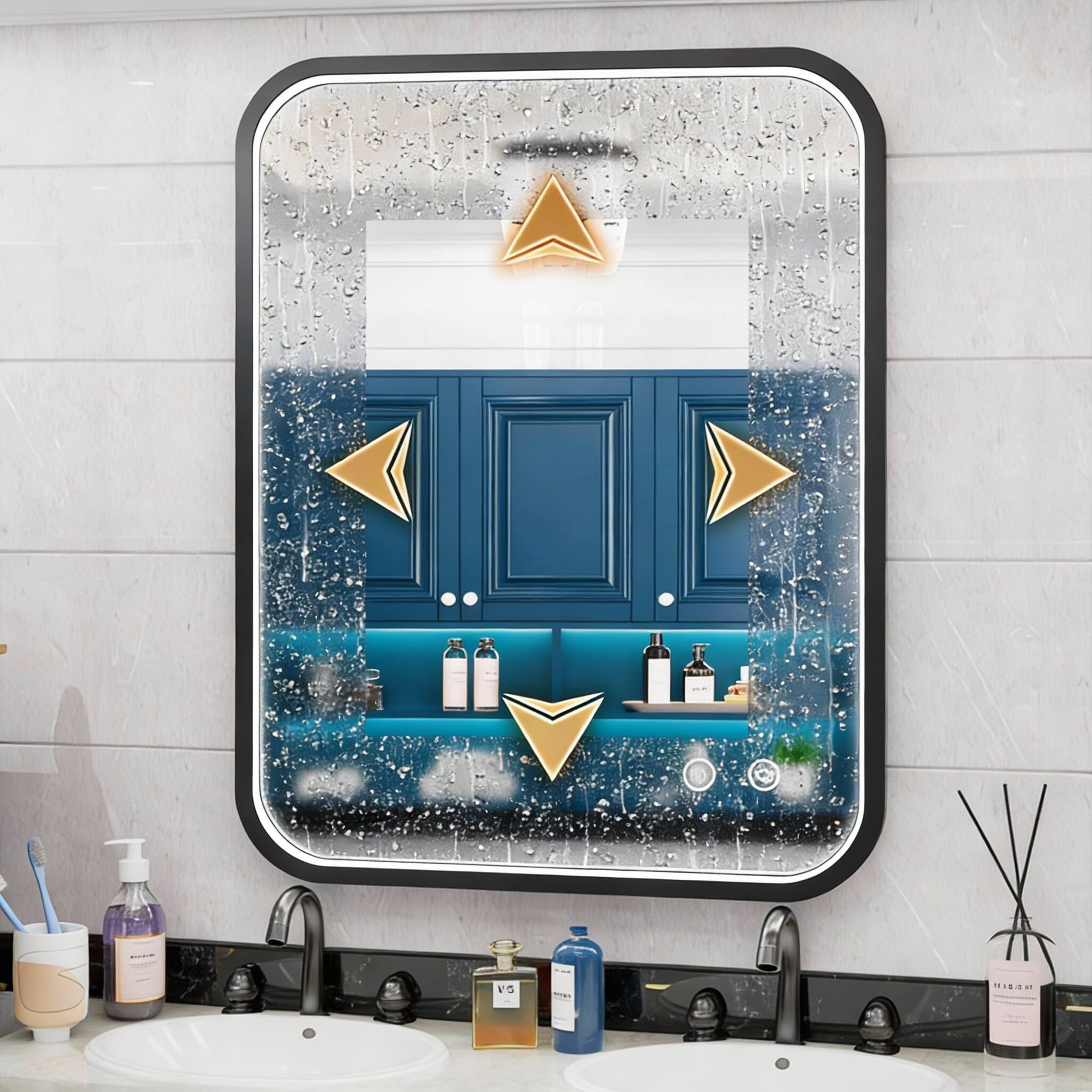 Back. METALTON - Led Bathroom Mirror Color Lights k k k Wall Mounted Lighted Vanity For Stepless Dimmable Anti fog Memory Fu - Gold 24"L x 36"W.