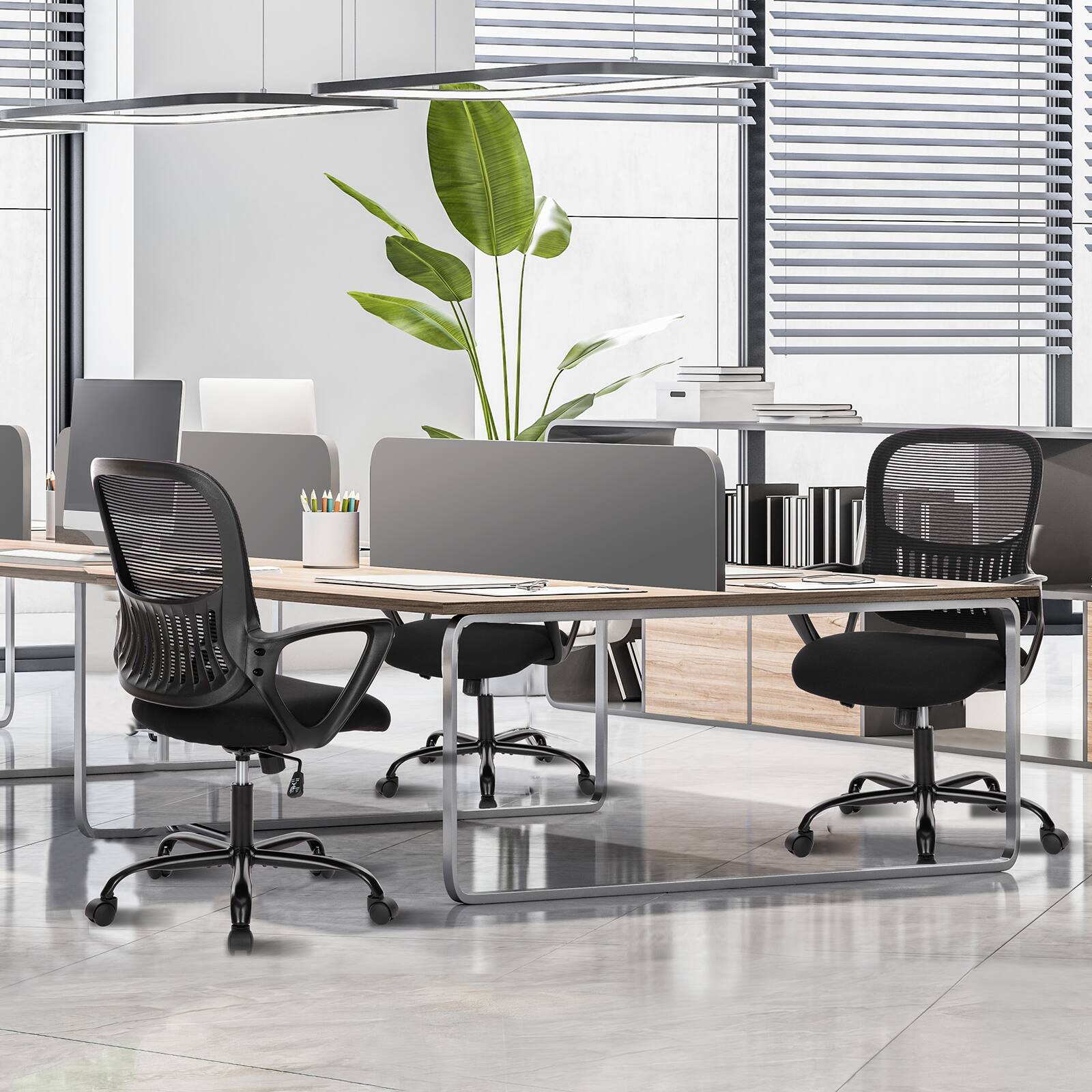 Left. AENKYO - Office Chair Computer Chair with Lumbar Support and Rocking Mode, Height Adjustable with Fixed Armrest - Black.