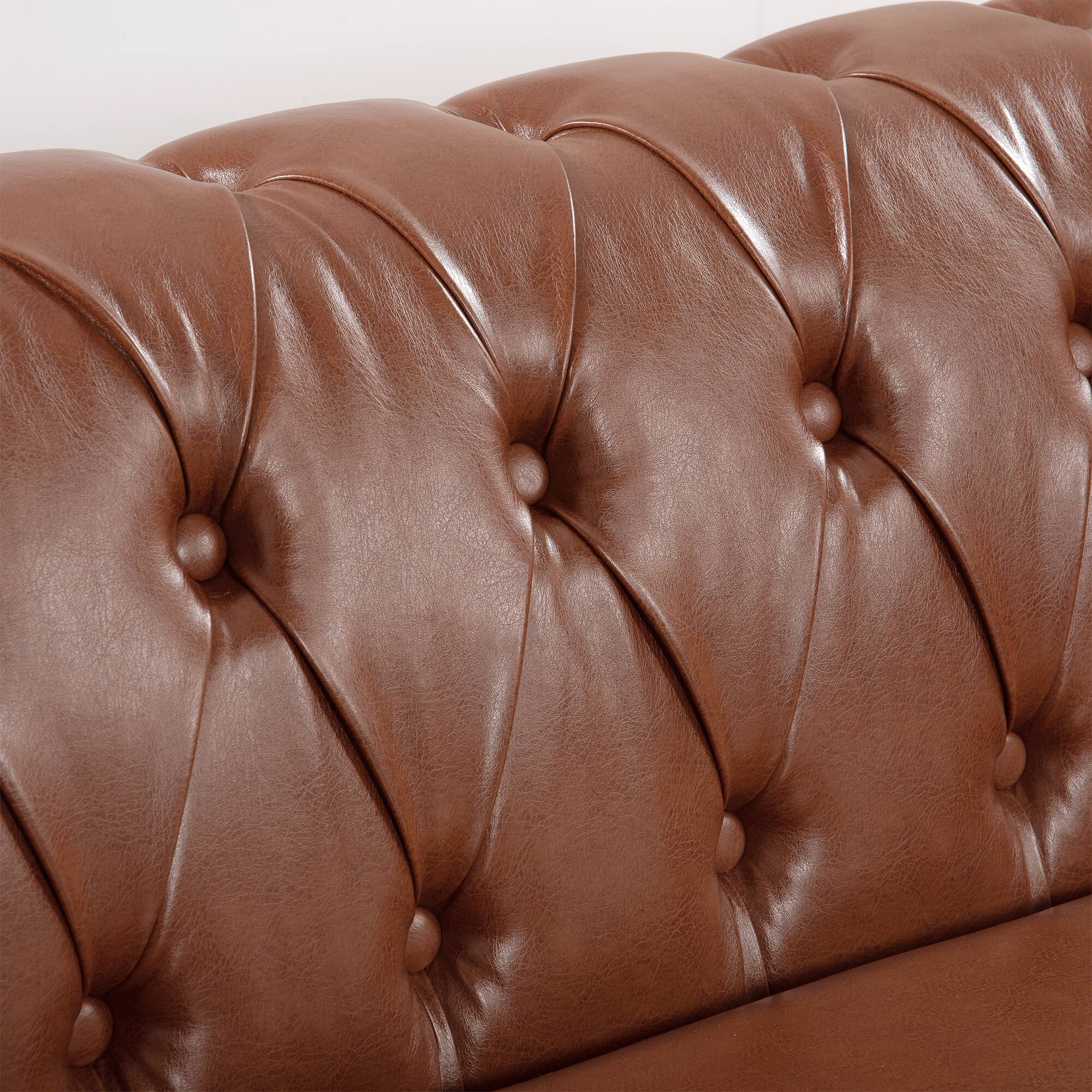Alt View 4. Anysun - 84" Faux Leather 3-Seat Chesterfield Sofa - Rolled Arm, Deep Seating, Button Tufted for Living Room & Office - Brown.
