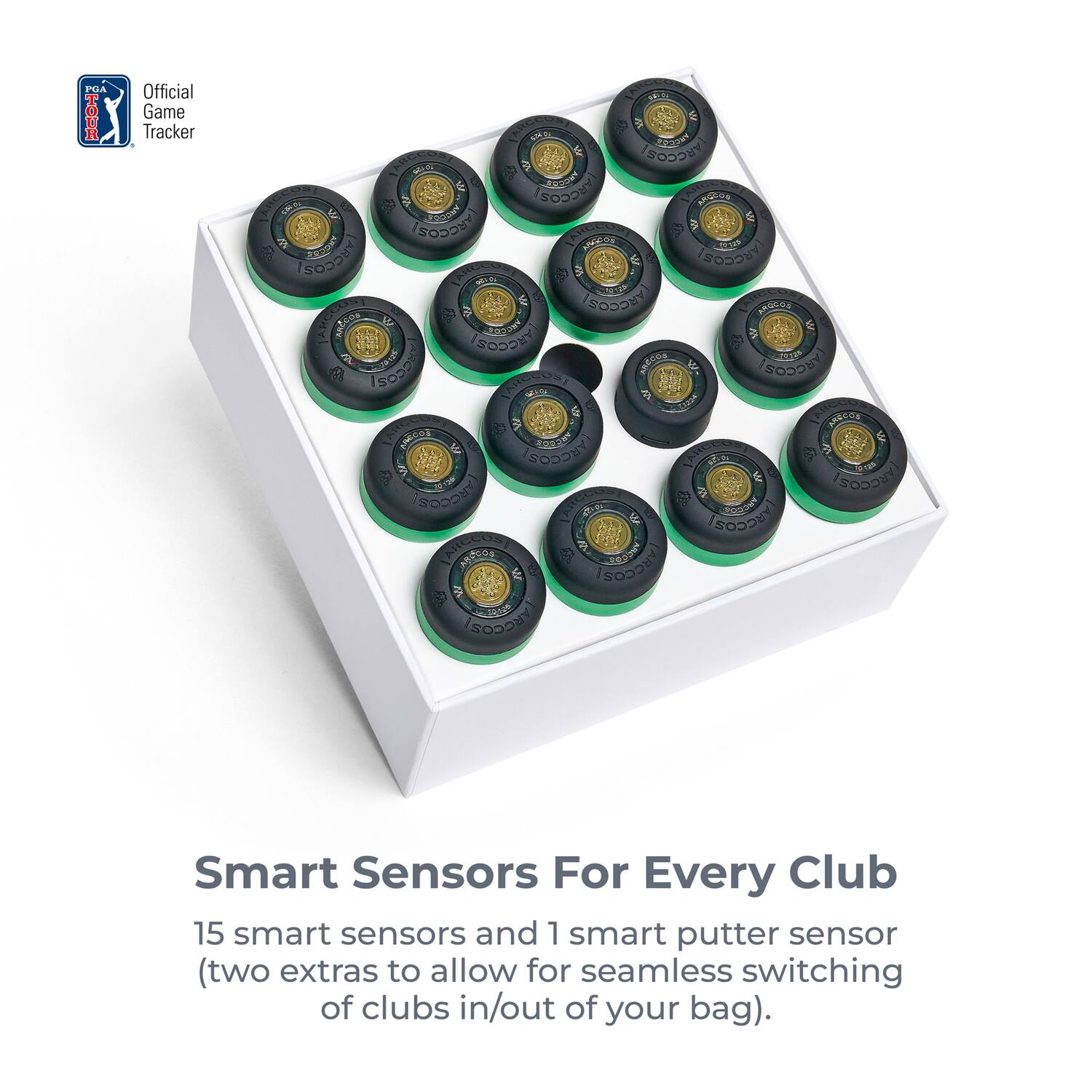 PUA Official Game Tracker

Smart Sensors For Every Club

15 smart sensors and 1 smart putter sensor (two extras to allow for seamless switching of clubs in/out of your bag).