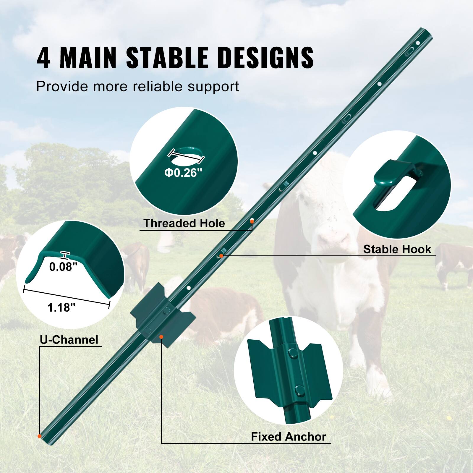 4 MAIN STABLE DESIGNS
Provide more reliable support

0.26" Threaded Hole
0.08" U-Channel
1.18" Fixed Anchor
Stable Hook