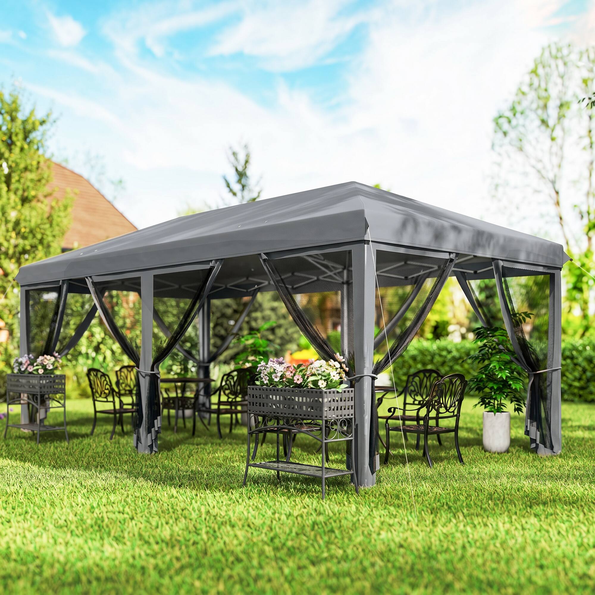Alt View 1. Outsunny - x 20' Pop Up Canopy Tent with Netting, Heavy Duty Instant Sun Shelter - Gray.