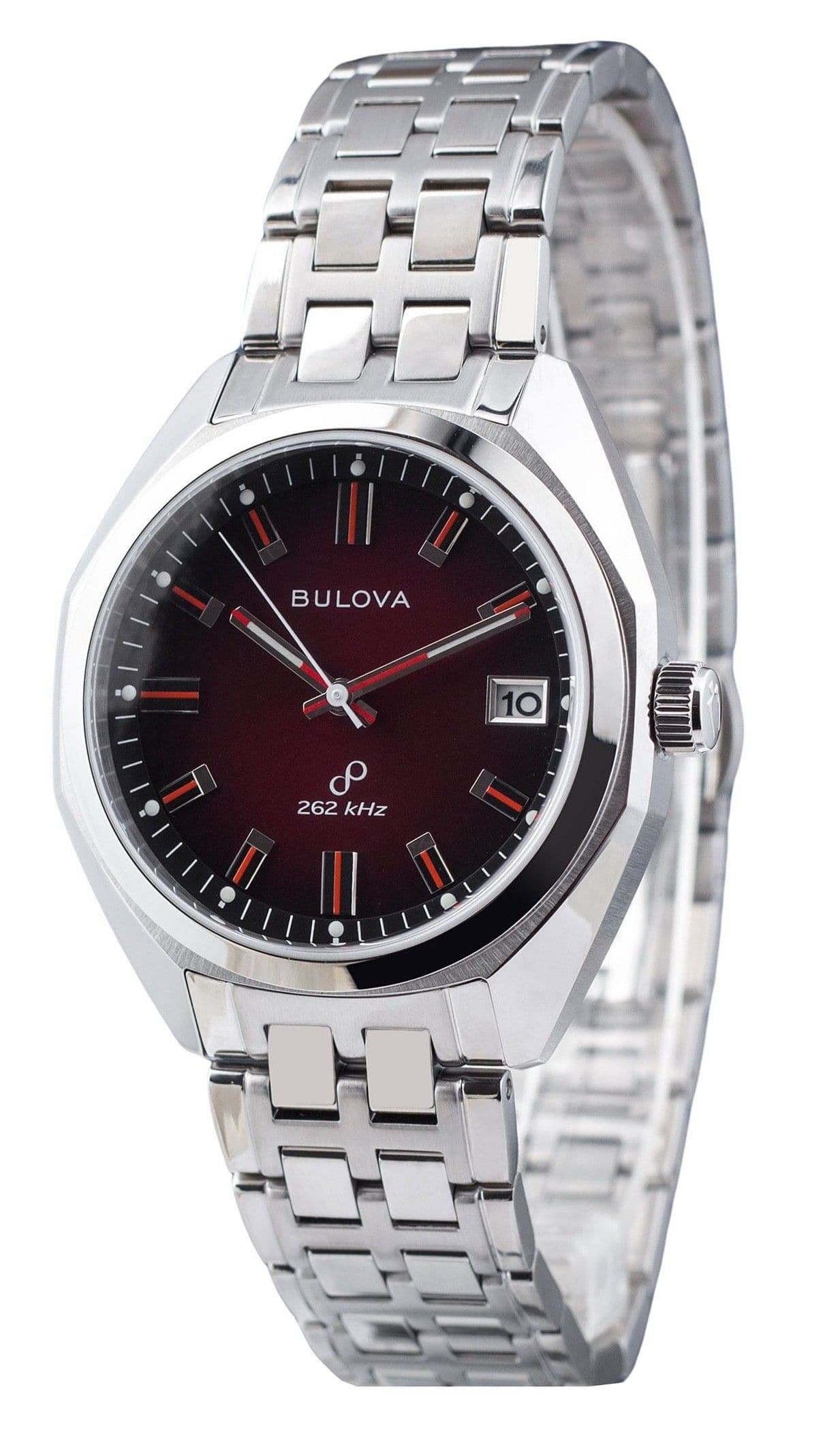 Bulova - Classic Precisionist Jet Star Quartz 96B401 Mens Watch Stainless Steel Red Dial - Silver, Blue