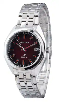 Bulova - Classic Precisionist Jet Star Quartz 96B401 Mens Watch Stainless Steel Red Dial - Silver, Blue