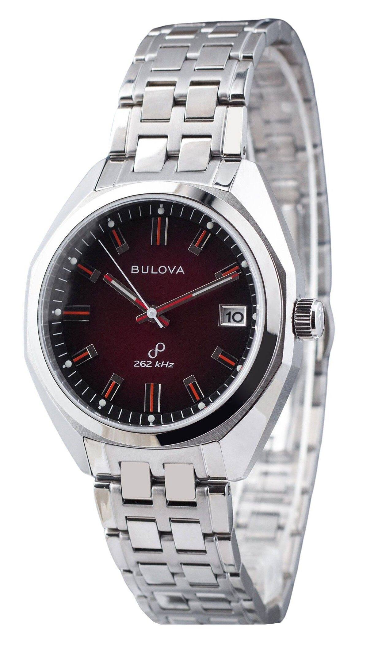Bulova - Classic Precisionist Jet Star Quartz 96B401 Mens Watch Stainless Steel Red Dial - Silver, Blue