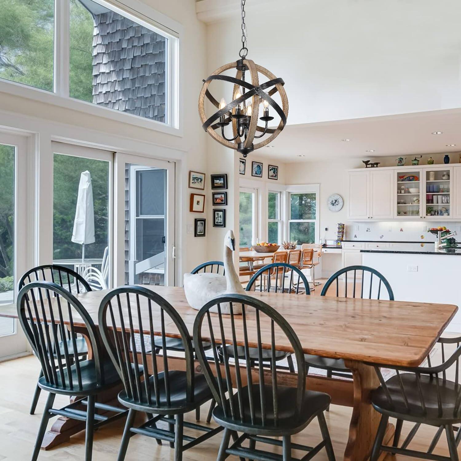 Alt View 2. Z-Edge - Farmhouse Chandelier Light Fixtures, 4-Light Dining Room Light Fixtures Over Table, Rustic Chandeliers for Living Room - Brown.