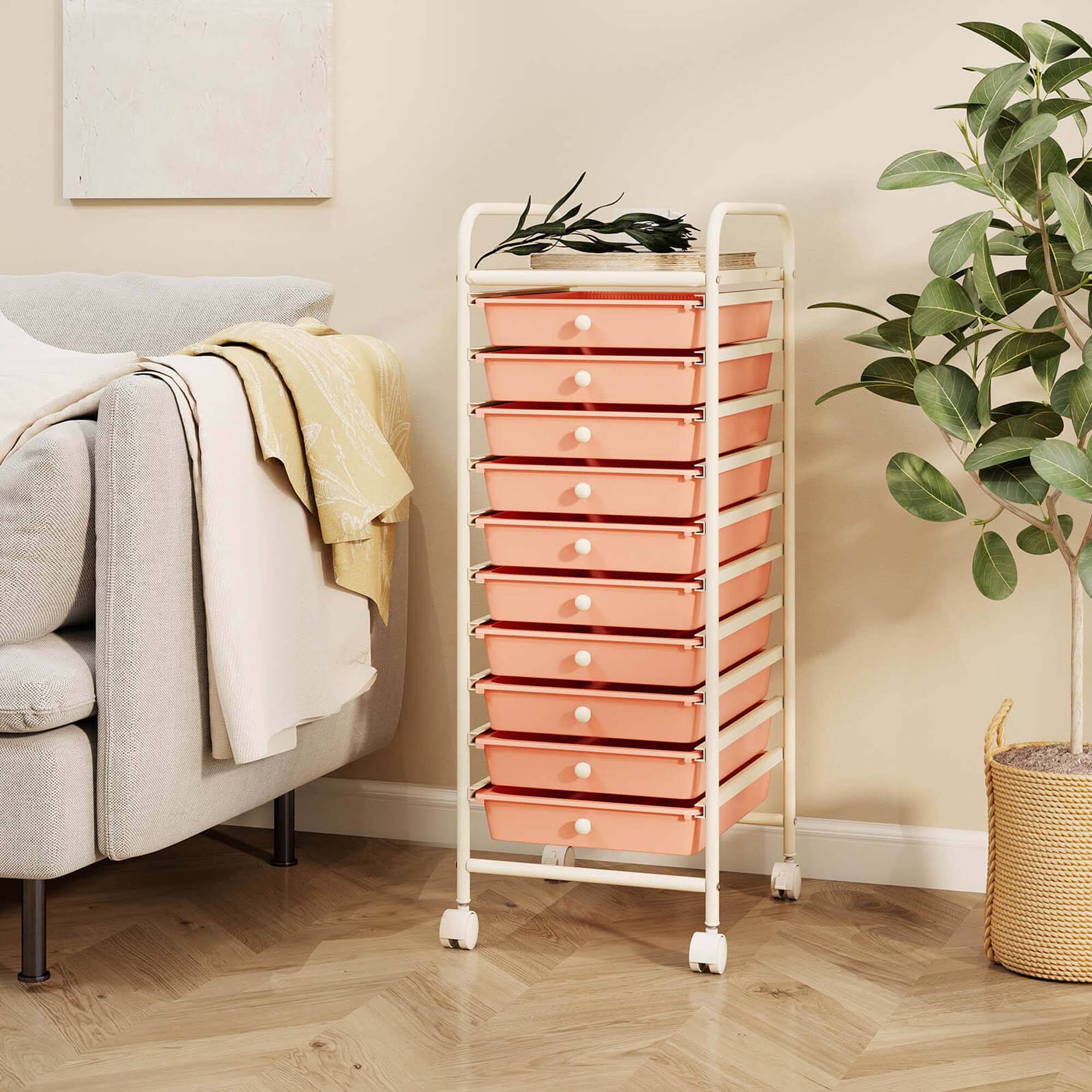 Alt View 3. Costway - Costway 10 Drawer Rolling Storage Cart Scrapbook Paper Office School Organizer Skin - Skin Pink.