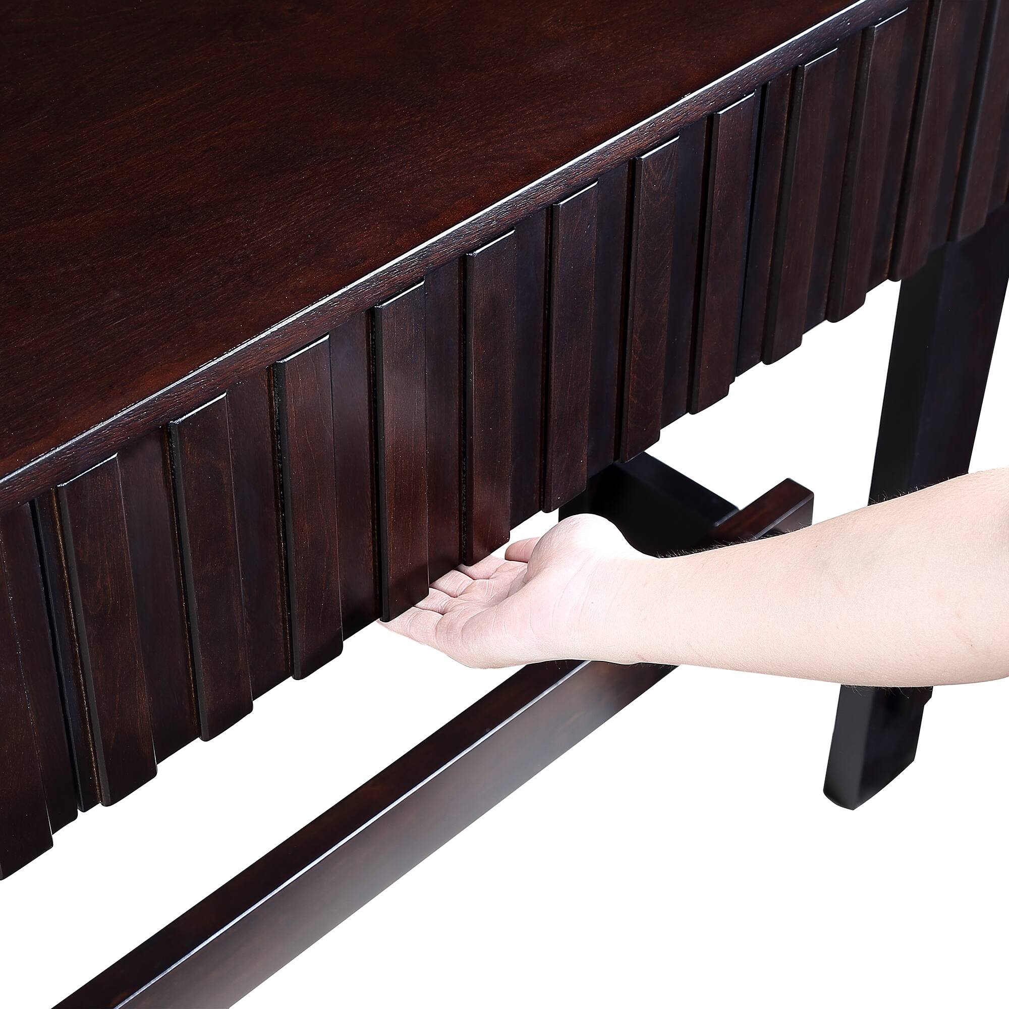 Alt View 6. GOODSILO - Modern Farmhouse Fluted Console Table with Storage Drawers - Solid Wood Legs, Versatile Entryway Sofa Table - Espresso.