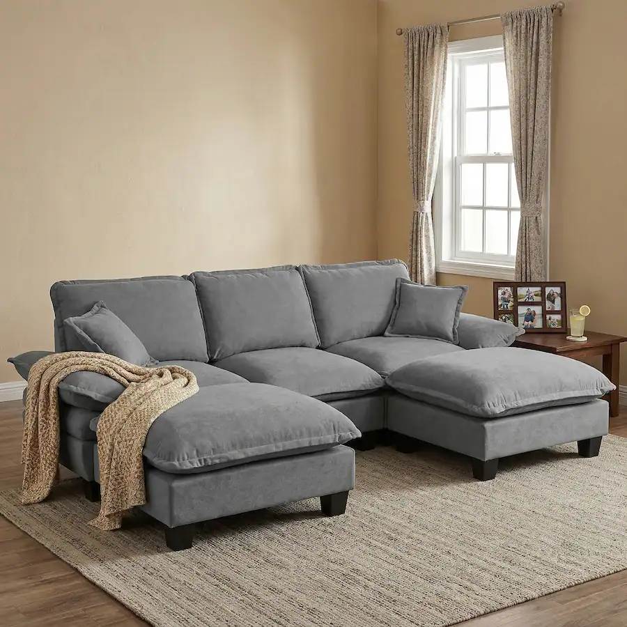 Anysun U Shape Chenille Cloud Sectional with Sailboat Design 2 Ottomans ...