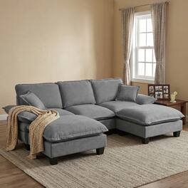Anysun - U-Shape Chenille Cloud Sectional with Sailboat Design - 2 Ottomans & 2 Pillows for Apartment Living Room - Gray