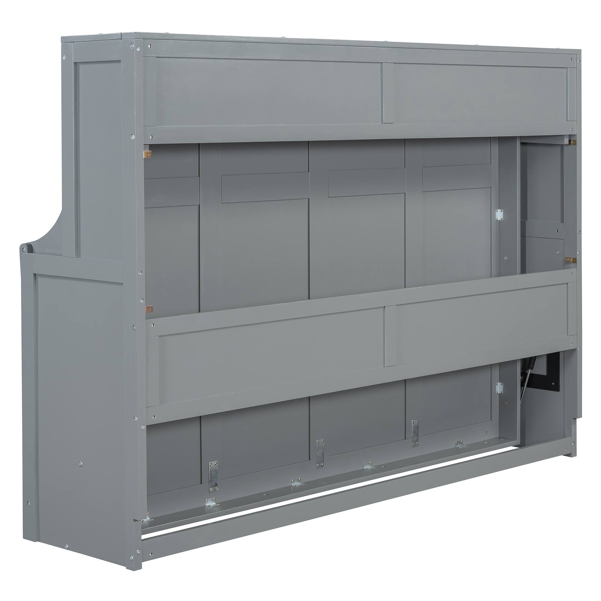 Alt View 2. Tiramisubest - Full Size Murphy Bed with Hydraulic Lift & Desk, Gray - Space-Saving, Sturdy & w/ Mattress Storage - Gray.