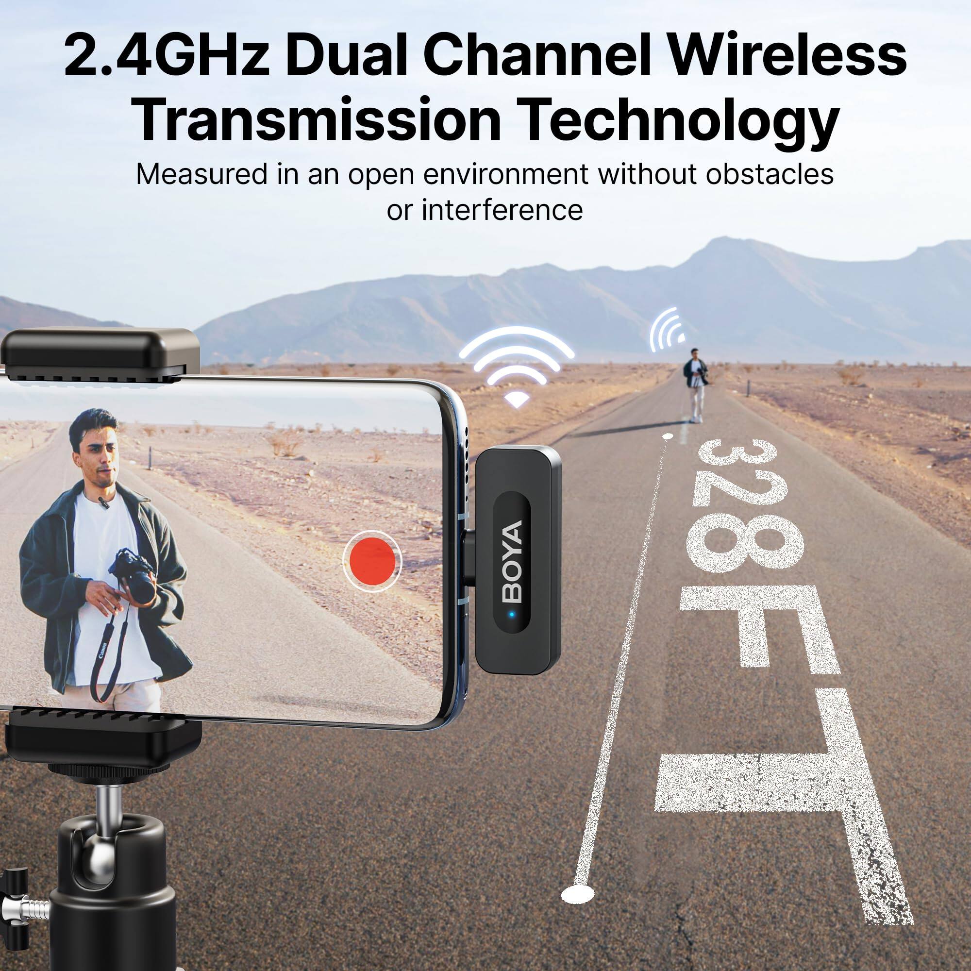 2.4GHz Dual Channel Wireless Transmission Technology  
Measured in an open environment without obstacles or interference  
BOYA  
28FT