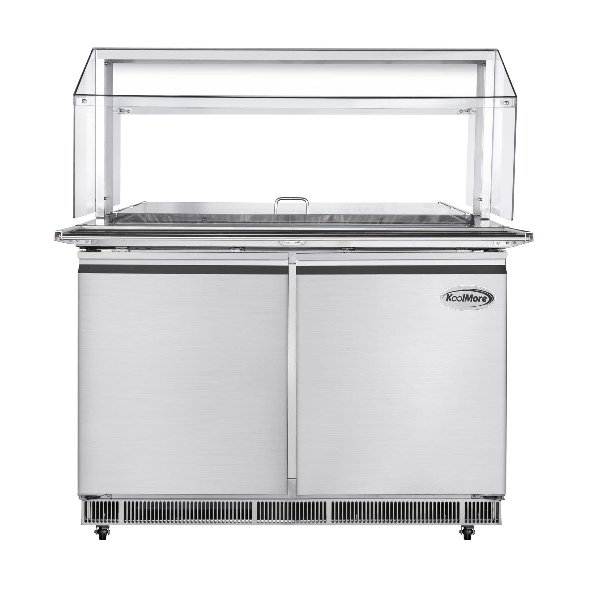 Koolmore - 48 in. Refrigerated Prep Station with Sneeze Guard and Buffet Slide, 9-Pan Capacity (Not Included) Adjustable Shelves - Stainless-Steel