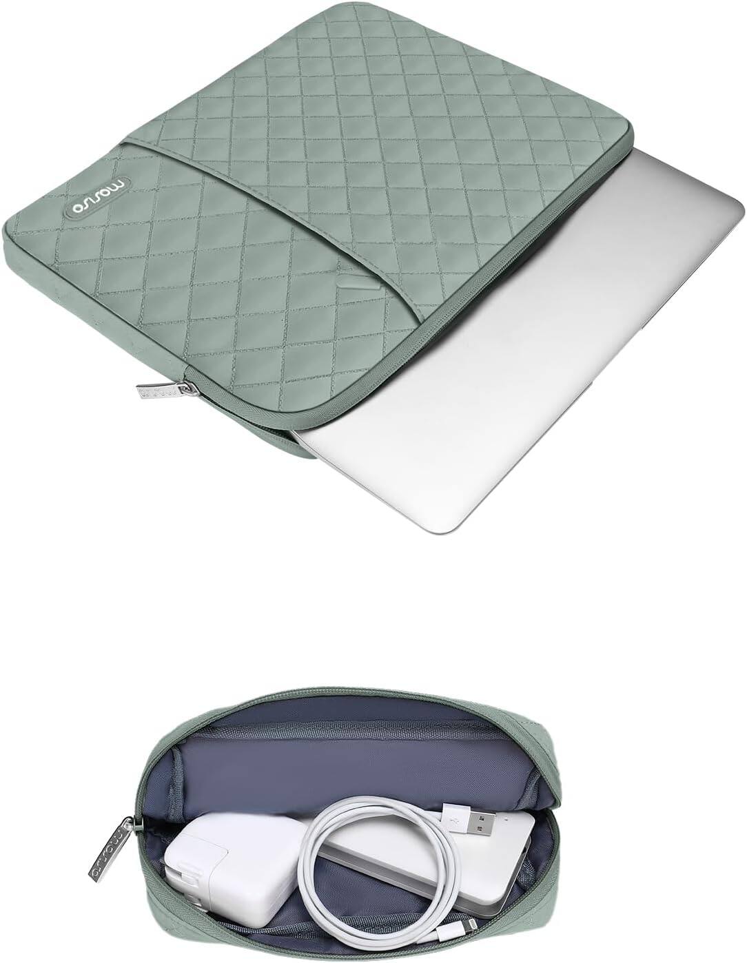 Back. mosiso - Laptop Case Protective Sleeve 13-13.3 inch for MacBook Air Pro 13 14, HP Dell Acer ASUS Lenovo Universal Computer Bag - Antique Green.