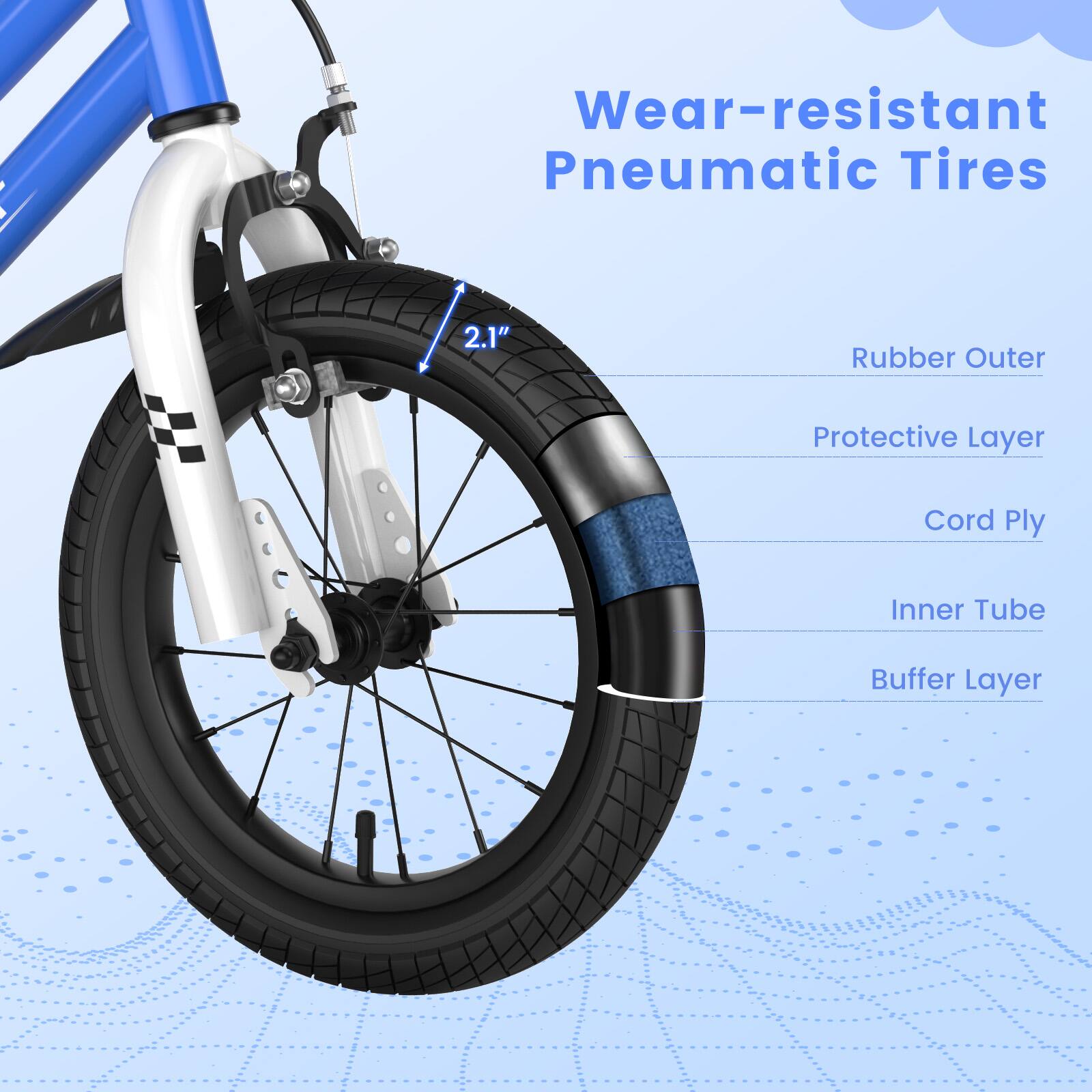 Wear-resistant Pneumatic Tires

2.1" Rubber Outer Protective Layer Cord Ply Inner Tube Buffer Layer