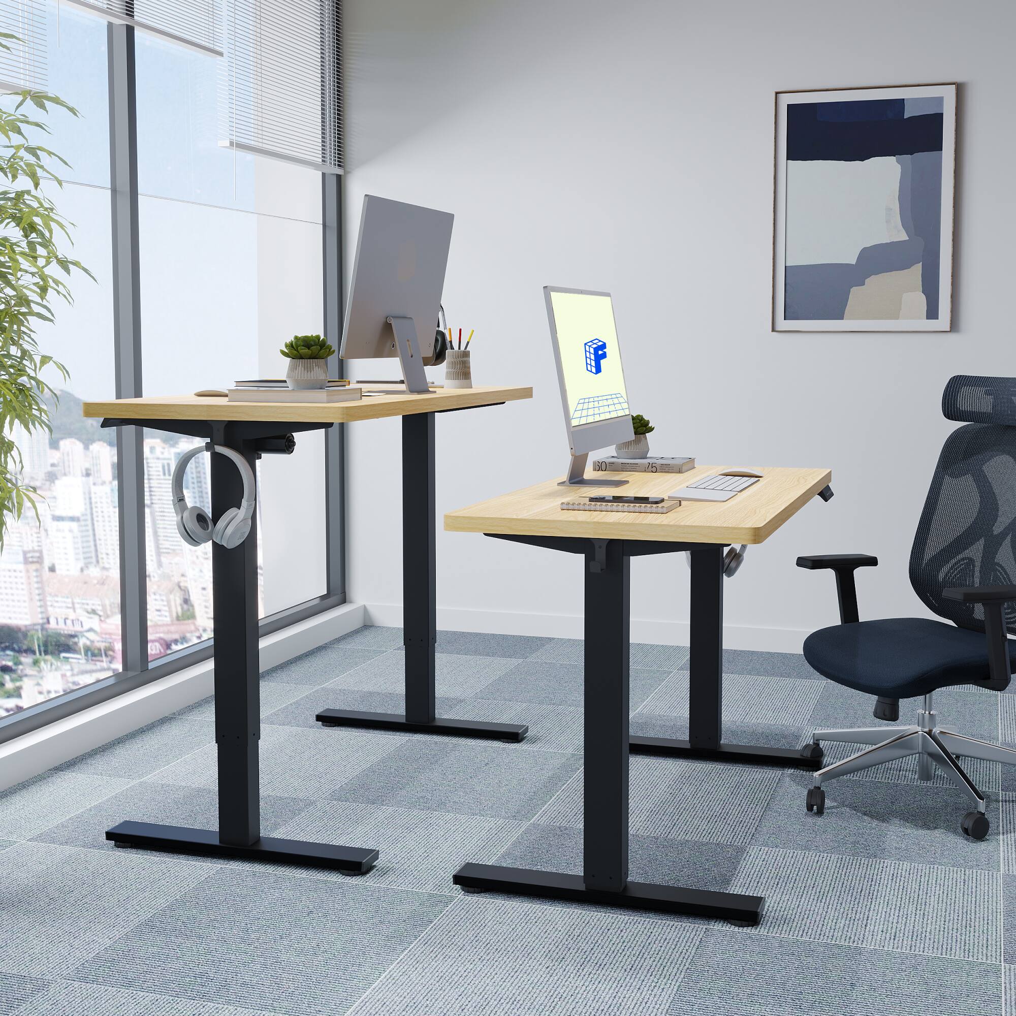 Left. FlexiSpot - FlexiSpot E2 48''W Electric Adjustable Standing Desk Chipboard, Maple/Black - Maple.