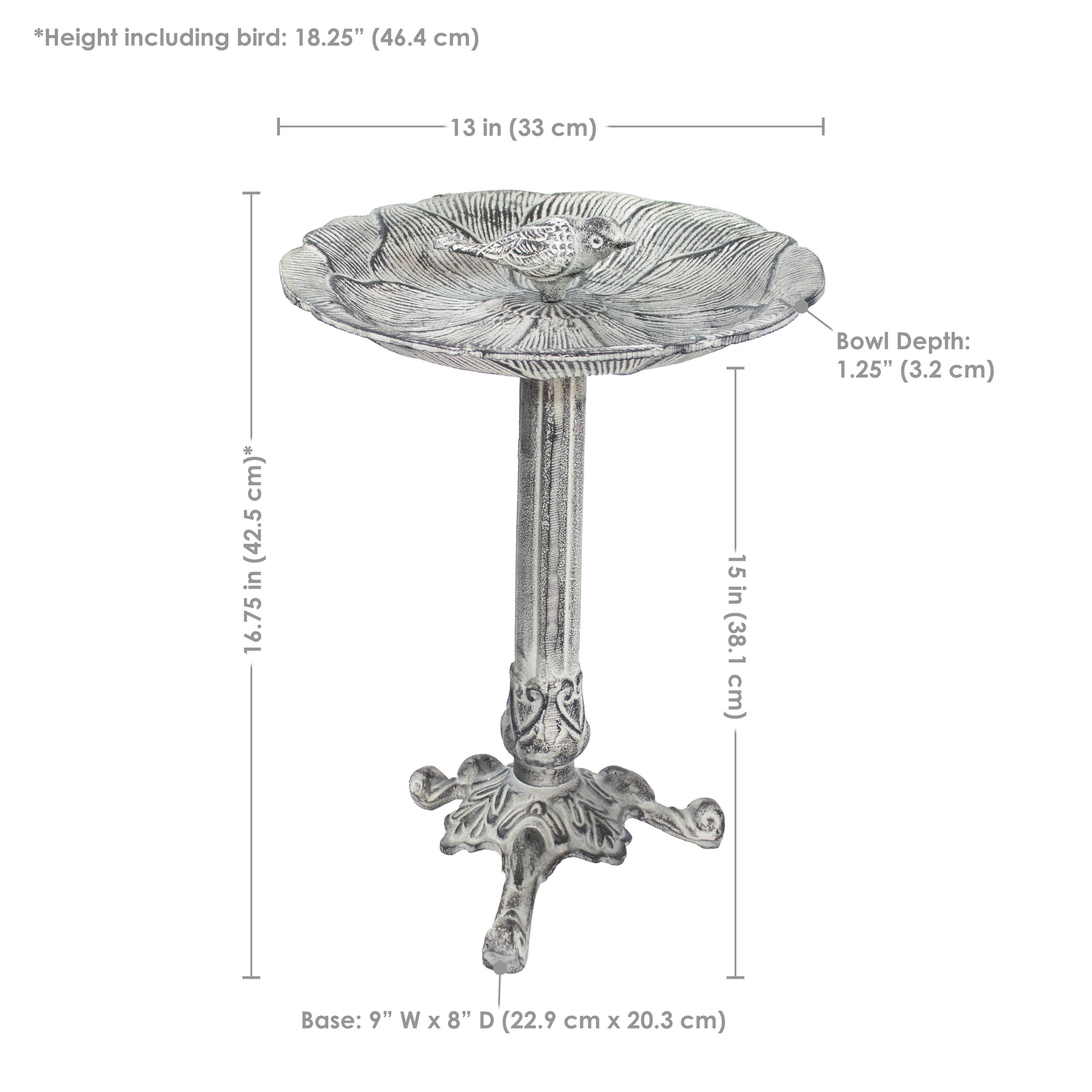 *Height including bird: 18.25" (46.4 cm)*

*13 in (33 cm)*

*Bowl Depth: 1.25" (3.2 cm)*

*16.75 in (42.5 cm)*

*15 in (38.1 cm)*

*Base: 9" W x 8" D (22.9 cm x 20.3 cm)*