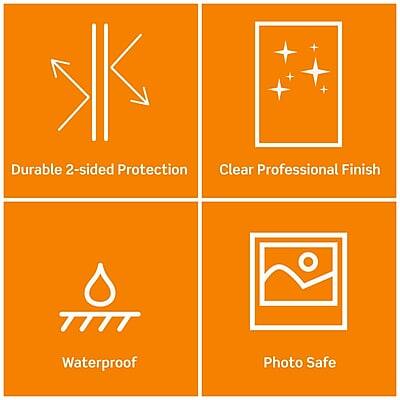Durable 2-sided Protection  
Clear Professional Finish  
Waterproof  
Photo Safe