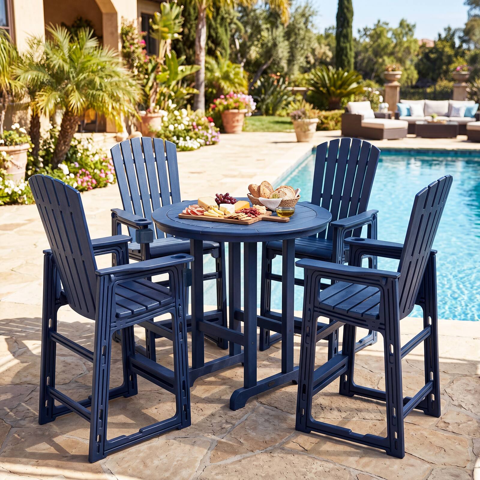 Alt View 4. Costway - Costway 1 PCS All-Weather HDPE Tall Adirondack Chair with Backrest Armrests Footrest Cup Holder - Navy Blue.